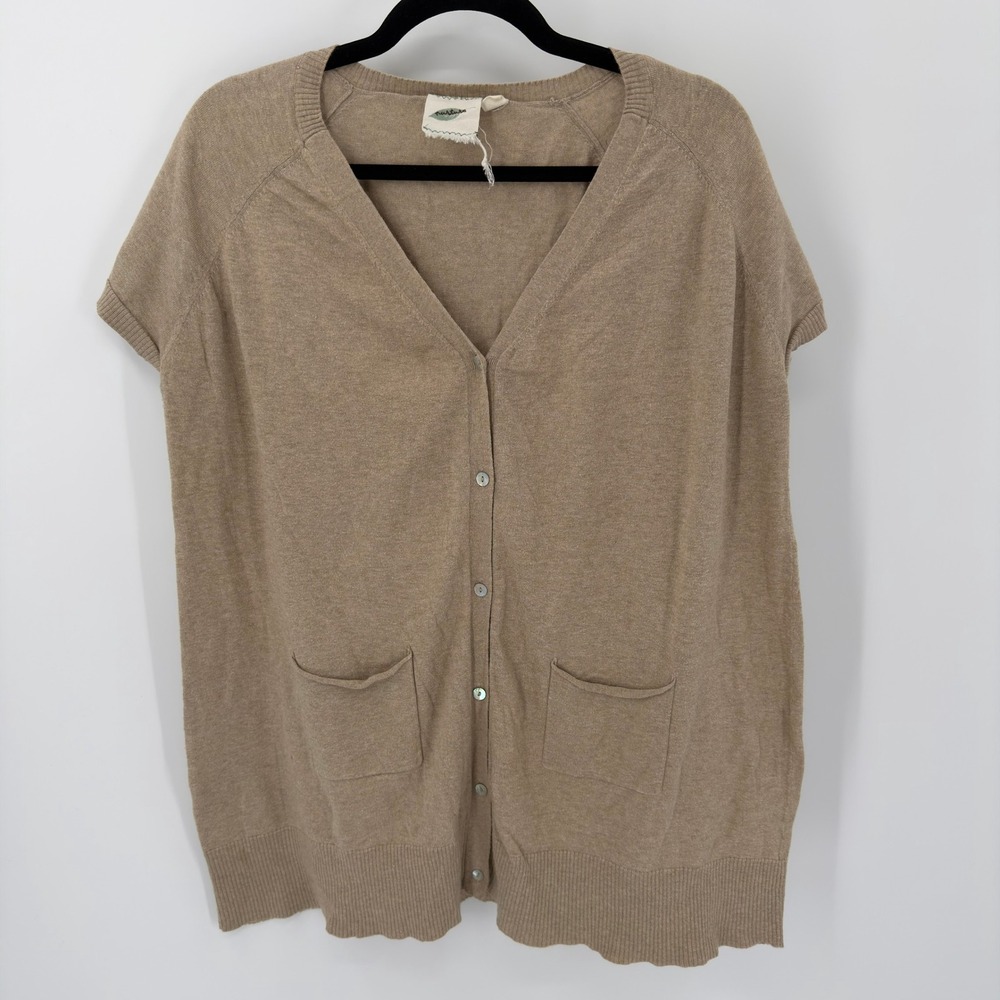 Nurture Women's Tan Short Sleeve Button Front Cardigan Sweater Size L